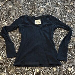 Abercrombie & Fitch Womens S Navy Blue V-Neck Long Sleeve Shirt